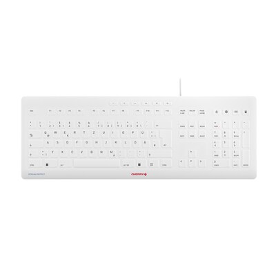 SS RN günstig Kaufen-CHERRY STREAM PROTECT USB-A Tastatur, weiß. CHERRY STREAM PROTECT USB-A Tastatur, weiß <![CDATA[• Anwendungsbereich: professionelles Arbeiten, Nummernblock integriert • Kabelgebunden (USB) • Layout: deutsch • weiß, 910g, 18,0 mm x 456 m