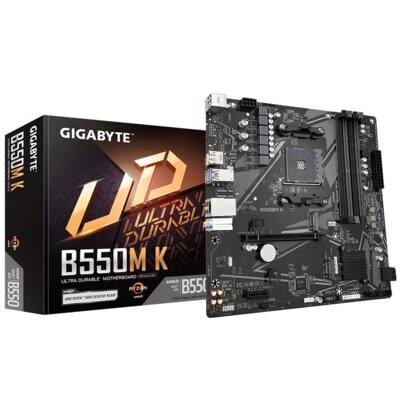 USB C  günstig Kaufen-Gigabyte B550M K mATX Mainboard Sockel AM4 M.2/HDMI/DP/USB3.2 Gen1. Gigabyte B550M K mATX Mainboard Sockel AM4 M.2/HDMI/DP/USB3.2 Gen1 <![CDATA[• mATX Mainboard mit Sockel AMD AM4 für AMD RYZEN 5000 Serie-CPU • AMD B550-Chipsatz, Radeon Vega Grafik (