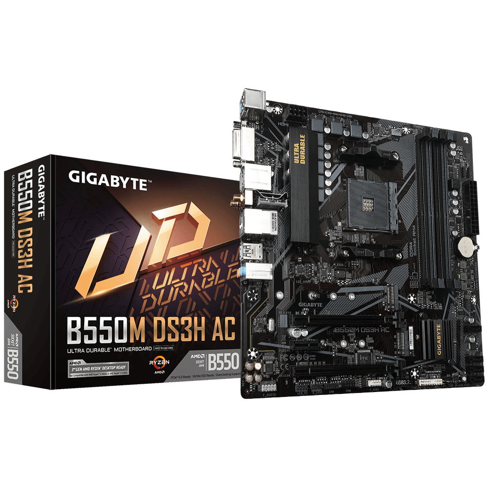 Gigabyte B550M DS3H AC mATX Mainboard Sockel AM4 WIFI/M.2/HDMI/DVI/USB