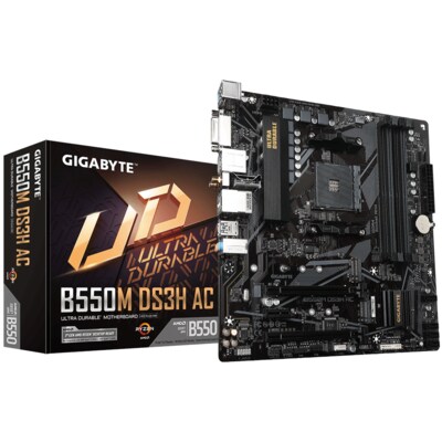 satz 3 günstig Kaufen-Gigabyte B550M DS3H AC mATX Mainboard Sockel AM4 WIFI/M.2/HDMI/DVI/USB. Gigabyte B550M DS3H AC mATX Mainboard Sockel AM4 WIFI/M.2/HDMI/DVI/USB <![CDATA[• mATX Mainboard mit Sockel AM4 für AMD Ryzen (5. Generation) • AMD B550 Chipsatz, keine Grafik 