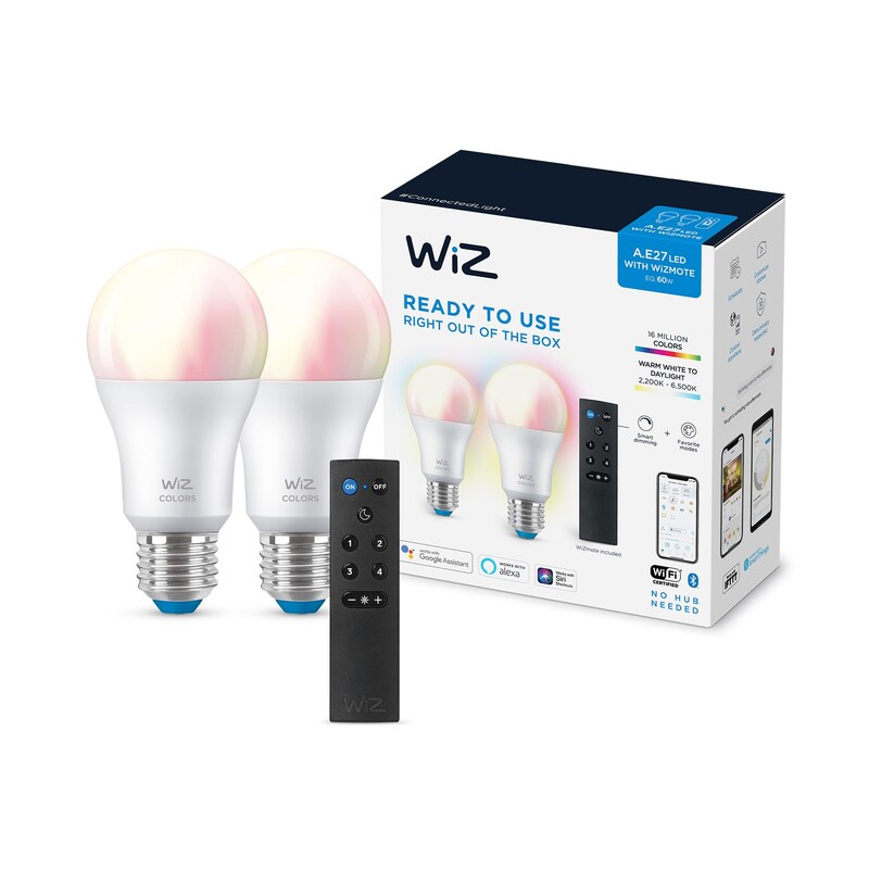 WiZ 60W E27 Standardform Tunable White & Color Doppelpack inkl. Fernbedienung