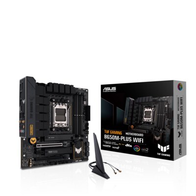 Typ C  günstig Kaufen-ASUS TUF B650M-Plus WIFI mATX Mainboard Sockel AM5 M.2/USB3.2 TypC/HDMI/DP/WIFI. ASUS TUF B650M-Plus WIFI mATX Mainboard Sockel AM5 M.2/USB3.2 TypC/HDMI/DP/WIFI <![CDATA[• mATX Mainboard mit Sockel AMD AM5 für AMD RYZEN 7000 Serie-CPU • AMD B650-Chip