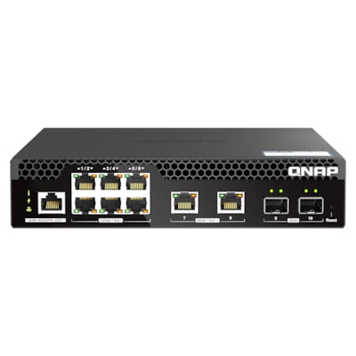 On the  günstig Kaufen-QNAP QSW-M2106PR-2S2T Rackmount 10GbE und 2,5GbE Web Managed Switch. QNAP QSW-M2106PR-2S2T Rackmount 10GbE und 2,5GbE Web Managed Switch <![CDATA[• Rackmount 10GbE und 2,5GbE Switch • 10G Multi-Gig Konnektivität • 2,5Gb Ethernet Konnektivität • 