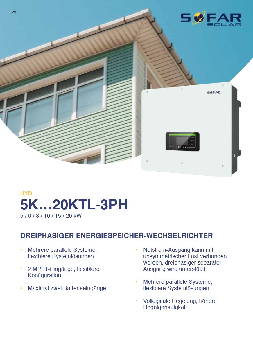 SofarSolar Hybridinverter HYD 10KTL-3PH Hybrid Wechselrichter 10 kW WiFi 3-PH  ++ Cyberport