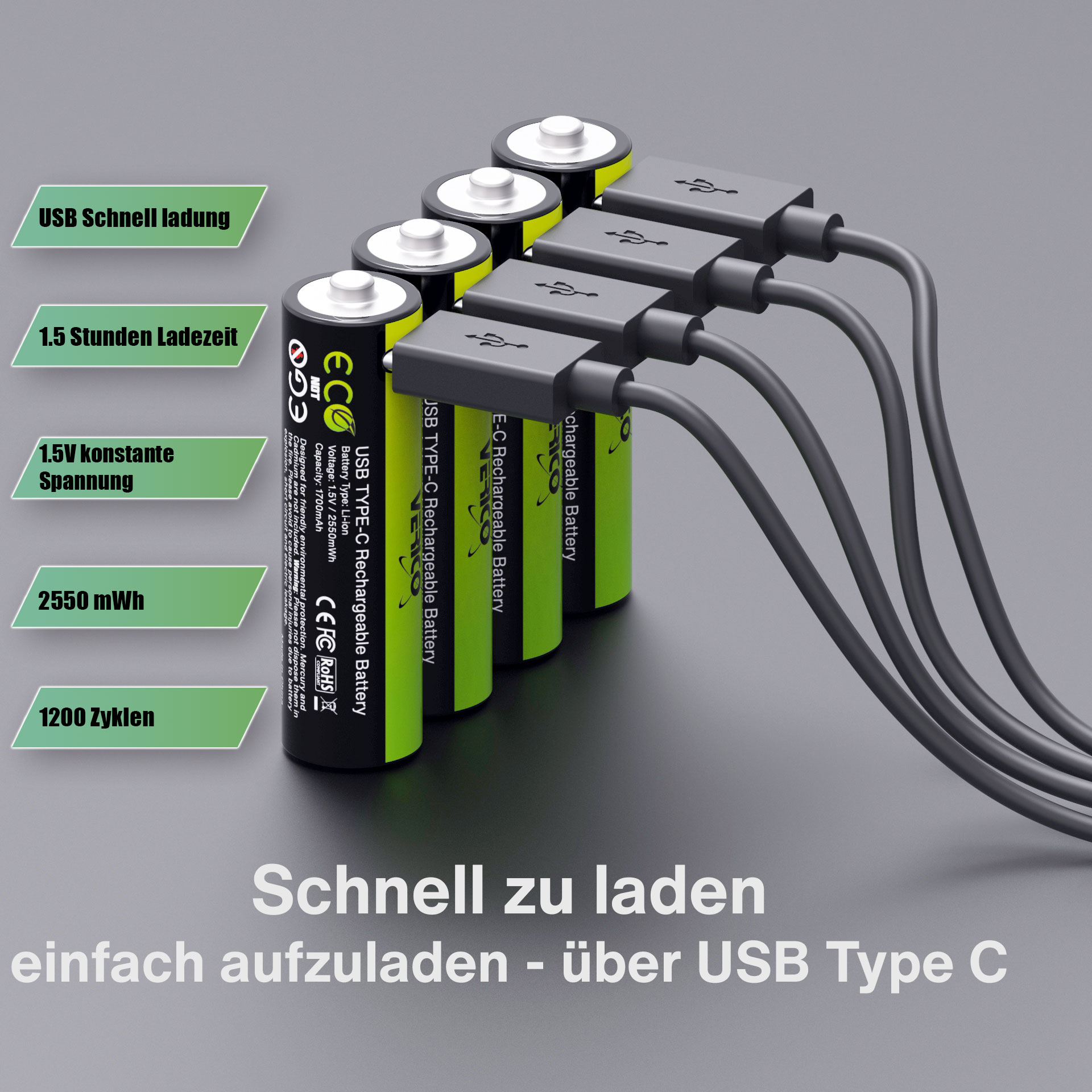 Verico LoopEnergy USB-C Pile rechargeable LR6 (AA) Li-Ion 1700 mAh 1.5 V 4  pc(s) - Conrad Electronic France