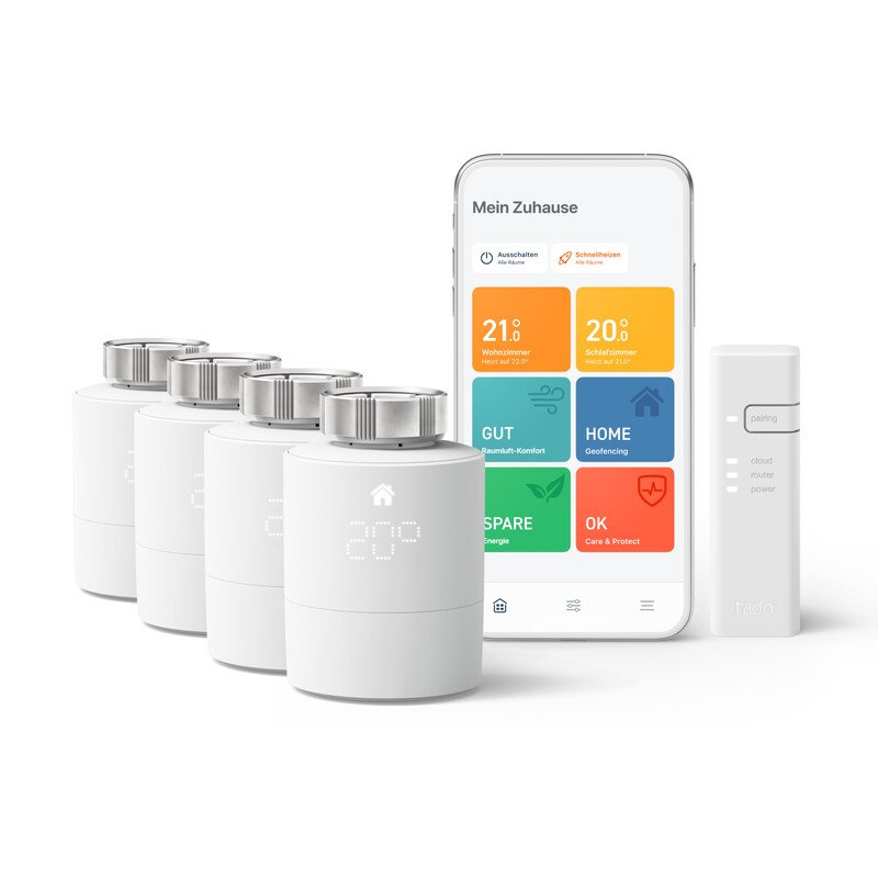 tado° Starter Set Heizen mit 4 Smarten Heizkörper-Thermostaten V3+