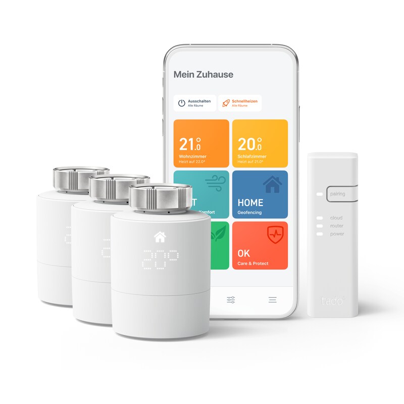 tado° Starter Set Heizen mit 3 Smarten Heizkörper-Thermostaten V3+