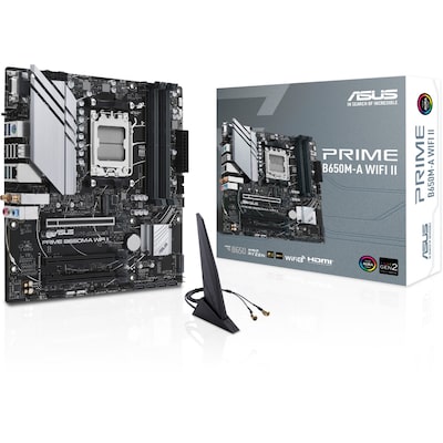 in 2 günstig Kaufen-ASUS PRIME B650M-A WIFI II mATX Mainboard Sockel AM5 M.2/USB3.2 TypC/HDMI/DP/VG. ASUS PRIME B650M-A WIFI II mATX Mainboard Sockel AM5 M.2/USB3.2 TypC/HDMI/DP/VG <![CDATA[• mATX Mainboard mit Sockel AMD AM5 für AMD RYZEN 7000 Serie-CPU • AMD B650-Chip