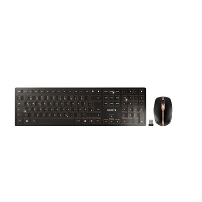 Englisch/Deutsch günstig Kaufen-Cherry DW 9100 SLIM Kabellose Maus-Tastaturkombination schwarz. Cherry DW 9100 SLIM Kabellose Maus-Tastaturkombination schwarz <![CDATA[• Kabellos, 2,4GHz, 10 m Reichweite • Tastatur-Layout: deutsch, Tastatur-Nummernblock integriert • 6 Maustasten, 