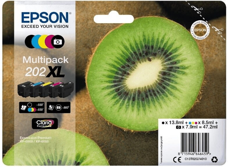 Epson C13T02G74010 Druckerpatronen Multipack 202XL Schwarz, Cyan, Magenta, Gelb