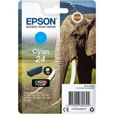 Farbe günstig Kaufen-Epson C13T24224012 Druckerpatrone 24 Claria Photo HD Cyan. Epson C13T24224012 Druckerpatrone 24 Claria Photo HD Cyan <![CDATA[• Epson C13T24224012 Druckerpatrone 24, Farbe: cyan, Typ: Elefant • Einzelpatrone • kompatibel zu: Epson Expression Photo X