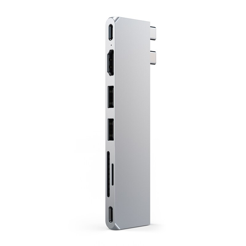 Adapter 12 günstig Kaufen-Satechi USB-C Pro Hub Slim Adapter Silver. Satechi USB-C Pro Hub Slim Adapter Silver <![CDATA[• Kompakter USB-C-Adapter • Anschlüsse: 1x USB-4, 1x SD, 1x MicroSD, 1x USB-C, 2x USB-A, 1x HDMI • Maße: 124 x 36 x 8 mm • Anschluss über zwei USB-C-Stecker]]>. 