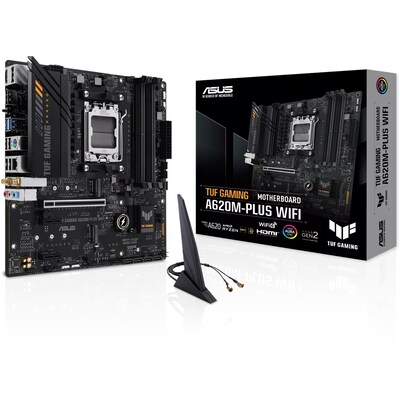 Plus mit günstig Kaufen-ASUS TUF GAMING A620M-PLUS WIFI mATX Mainboard Sockel AM5 M.2/USB3.2/DP/HDMI. ASUS TUF GAMING A620M-PLUS WIFI mATX Mainboard Sockel AM5 M.2/USB3.2/DP/HDMI <![CDATA[• mATX Mainboard mit Sockel AMD AM5 für AMD RYZEN 7000 Serie-CPU • AMD A620-Chipsatz, 