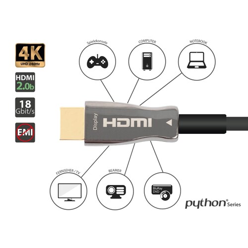 PYTHON AOC Hybrid High-Speed HDMI® 2.0b stahlarmiert 4K @60Hz schwarz 5m