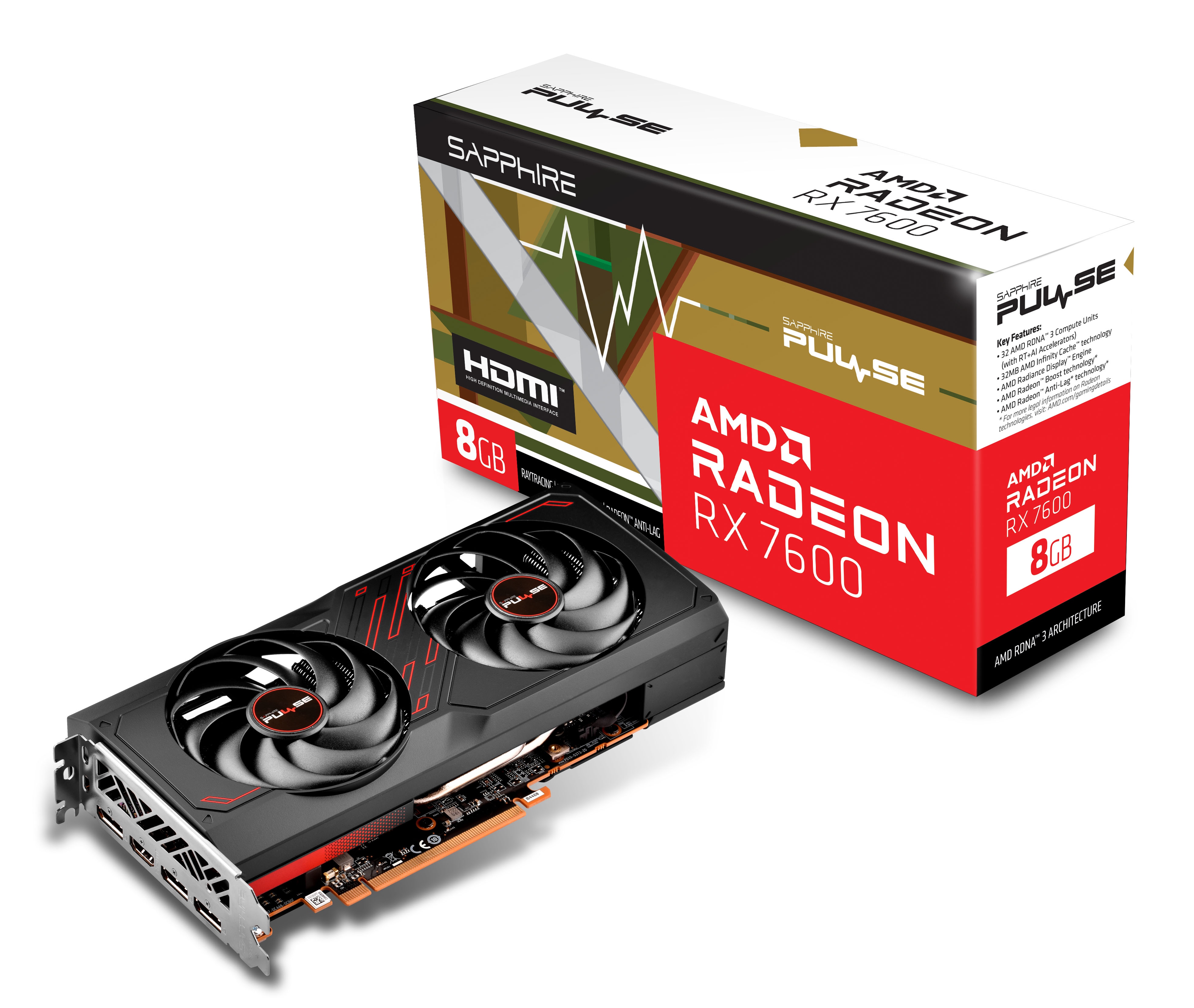 SAPPHIRE AMD Radeon RX 7600 PULSE Gaming Grafikkarte 8GB GDDR6 HDMI/3xDP