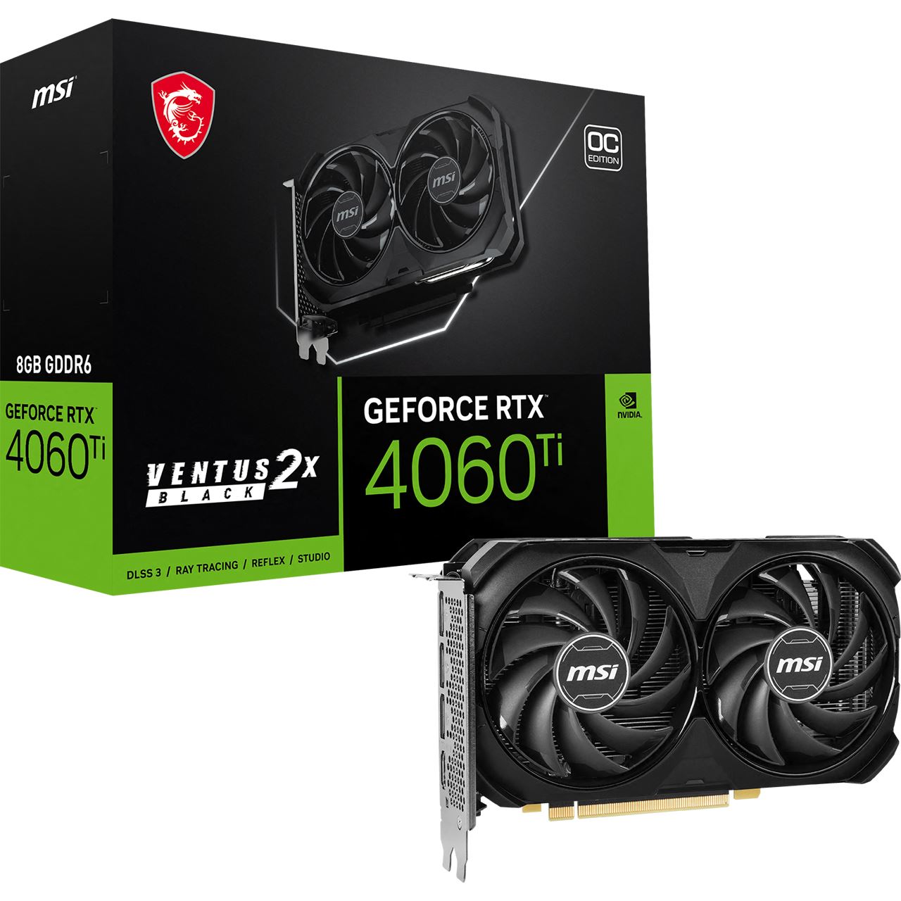 MSI GeForce RTX 4060Ti Ventus 2X Black 8GB GDDR6X Gaming Grafikkarte 3xDP/HDMI