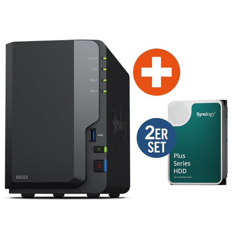 HDD günstig Kaufen-Synology DS223 NAS System 2-Bay 12 TB inkl. 2x 6 TB Synology HDD HAT3300-6T. Synology DS223 NAS System 2-Bay 12 TB inkl. 2x 6 TB Synology HDD HAT3300-6T <![CDATA[• 1,70 GHz Realtek RTD1619B 4-Kern-Prozessor • 2GB DDR4 RAM • 2x 2,5