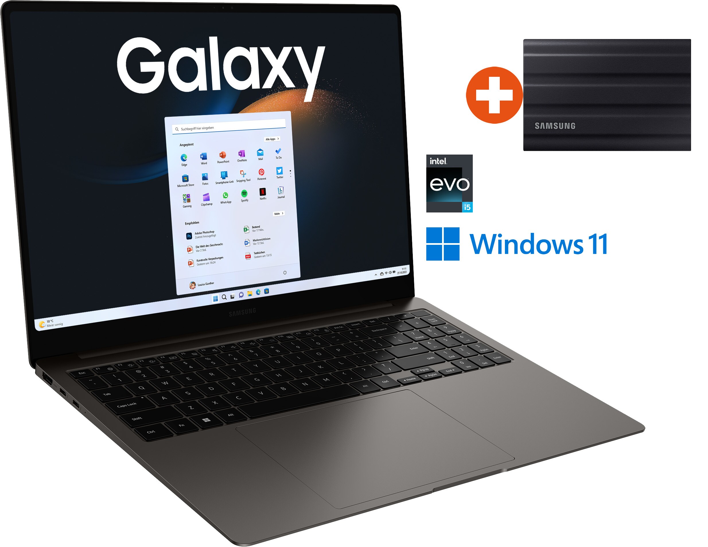 SAMSUNG Galaxy Book3 Pro NP960XFG-KC3DE i5-1340P + Samsung Portable SSD T7 1 TB