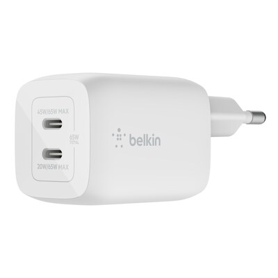 Belkin 65W Dual USB-C Ladegerät, Power Deliver, PPS, weiß, universal