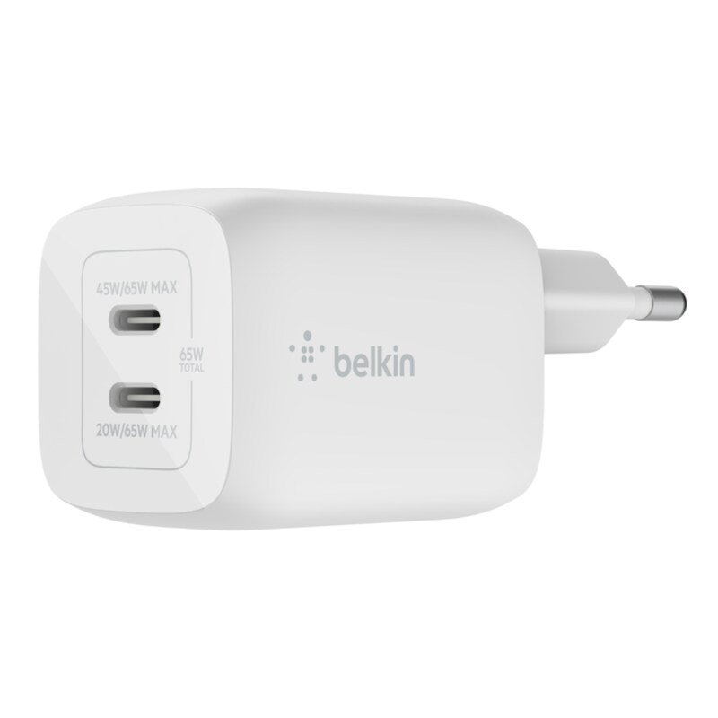 Belkin 65W Dual USB-C Ladegerät, Power Deliver, PPS, weiß, universal