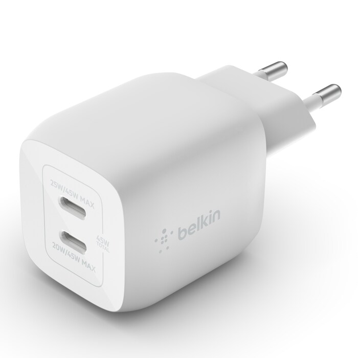 Belkin 45 W Dual USB-C Ladeger&auml;t, Power Deliver, PPS, wei&szlig;, universal