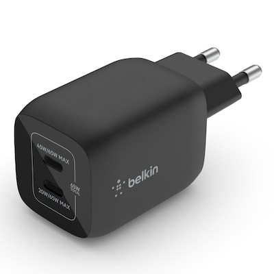 Laden günstig Kaufen-Belkin 65W Dual USB-C Ladegerät, Power Deliver, PPS, schwarz, universal. Belkin 65W Dual USB-C Ladegerät, Power Deliver, PPS, schwarz, universal <![CDATA[• Gleichzeitiges Laden von zwei kompatiblen Geräten • Kompaktes Modell mit 65 Watt Lei