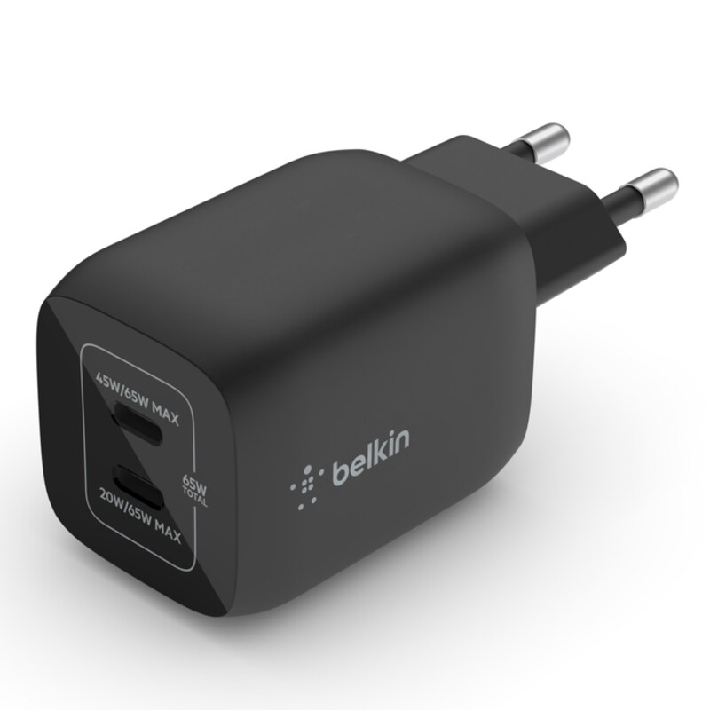 Belkin 65W Dual USB-C Ladegerät, Power Deliver, PPS, schwarz, universal