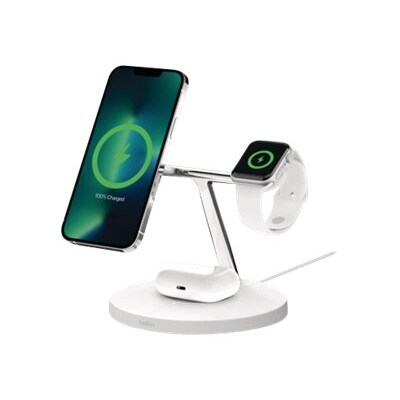 Pro mit günstig Kaufen-Belkin Boost Charge Pro Drahtloses 3 in 1 Ladeständer mit MagSafe weiß. Belkin Boost Charge Pro Drahtloses 3 in 1 Ladeständer mit MagSafe weiß <![CDATA[• Laden Sie all Ihre Geräte von Apple schnell auf • Kompatibel mit MagSafe-Hü