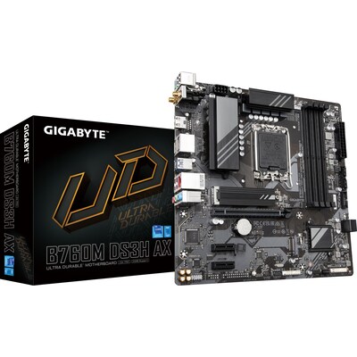 Core Board günstig Kaufen-GIGABYTE B760M DS3H AX mATX Mainboard Sockel 1700 M.2/HDMI/DP/WIFI/BT. GIGABYTE B760M DS3H AX mATX Mainboard Sockel 1700 M.2/HDMI/DP/WIFI/BT <![CDATA[• mATX Mainboard mit Sockel Intel 1700 für Intel Core 13. Generation-CPU • Intel B760-Chipsatz, Inte