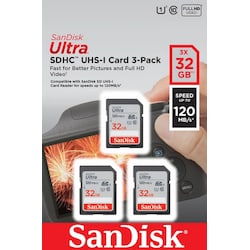 SanDisk Ultra 32 GB SDHC Speicherkarte (120 MB/s, Class 10, UHS-I) 3er Pack