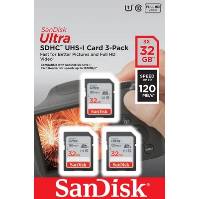 Sand it günstig Kaufen-SanDisk Ultra 32 GB SDHC Speicherkarte (120 MB/s, Class 10, UHS-I) 3er Pack. SanDisk Ultra 32 GB SDHC Speicherkarte (120 MB/s, Class 10, UHS-I) 3er Pack <![CDATA[• Speichertyp: SDHC (UHS-I) • Speicherkapazität: 3x 32 GB • Geschwindigkeitsklasse: Cl