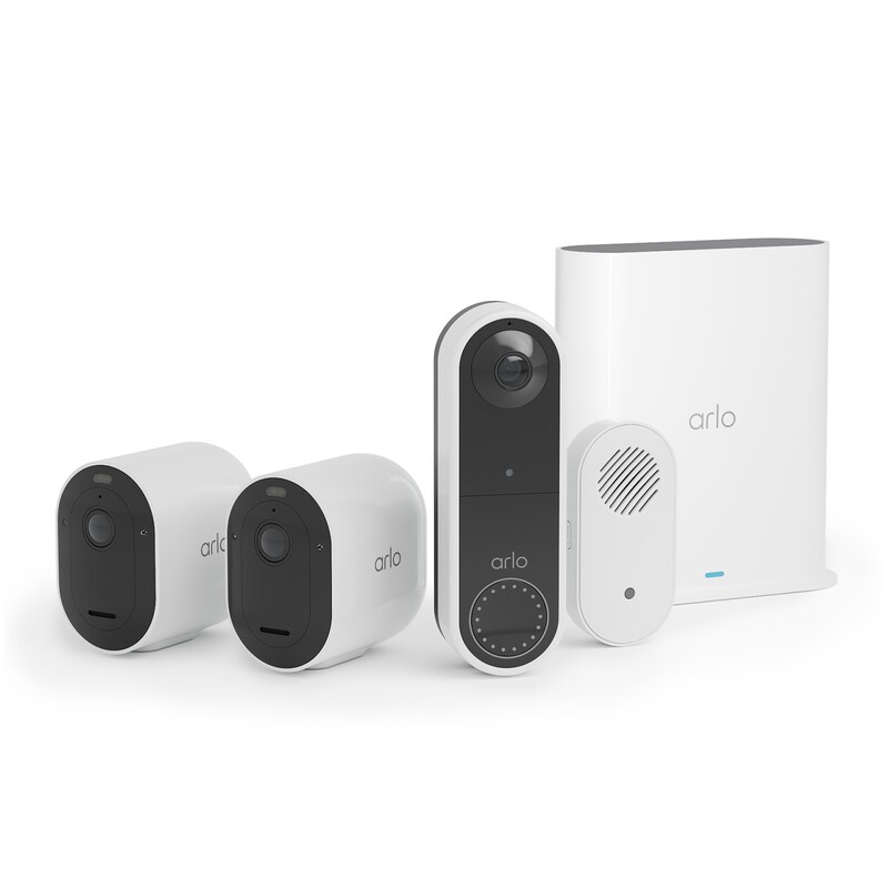 Arlo Pro 5 Überwachungskamera außen - 2er Set + Kabellose Türklingel + Zentrale
