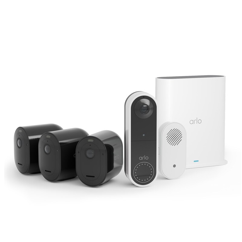 Arlo Pro 5 Überwachungskamera außen - 3er Set + kabellose Türklingel + Zentrale