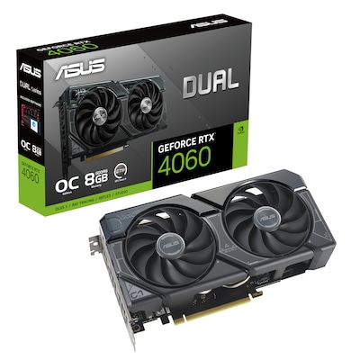 GeForce RTX günstig Kaufen-ASUS DUAL GeForce RTX 4060 OC Gaming Grafikkarte 8GB GDDR6, 1xHDMI, 3xDP. ASUS DUAL GeForce RTX 4060 OC Gaming Grafikkarte 8GB GDDR6, 1xHDMI, 3xDP <![CDATA[• GeForce RTX 4060 Ada Lovelace mit DLSS 3, Werksseitg übertaktet • 8 GB GDDR6-RAM 128bit Spei