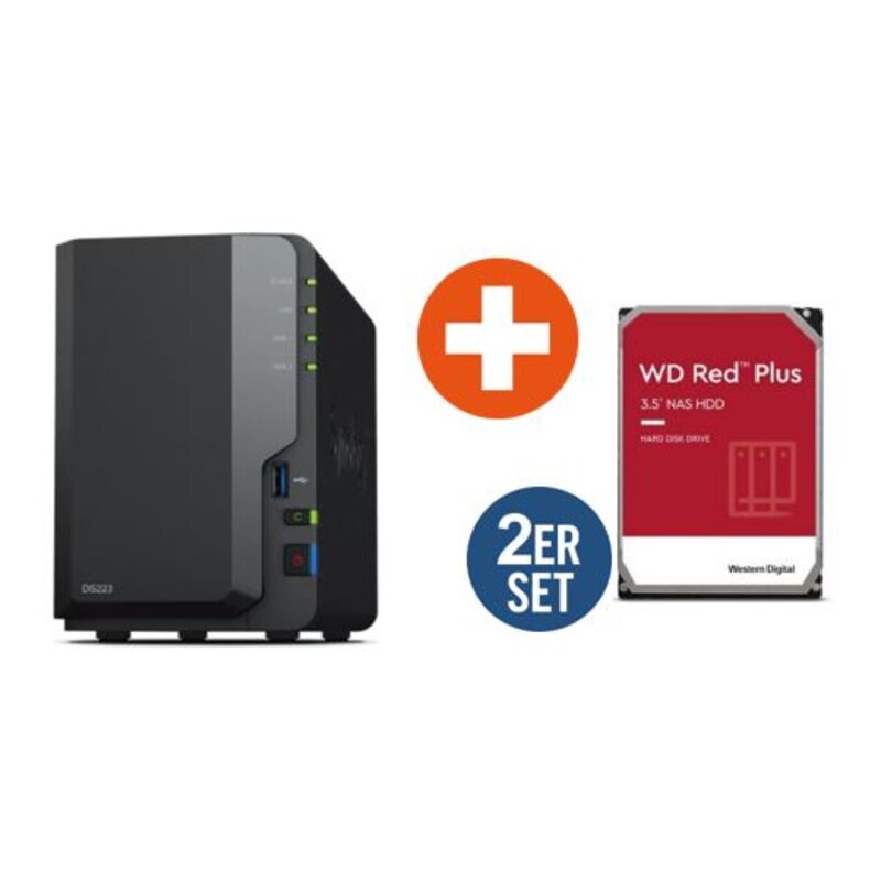 Synology Diskstation DS223 NAS System 2-Bay inkl. 2x 8TB WD Red Plus WD80EFZZ