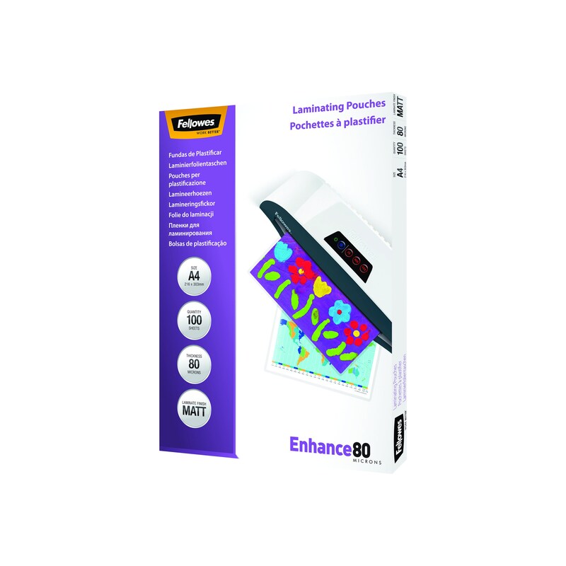 Fellowes Laminierfolien A4 Enhance 80 Mikron matt 100 Stück