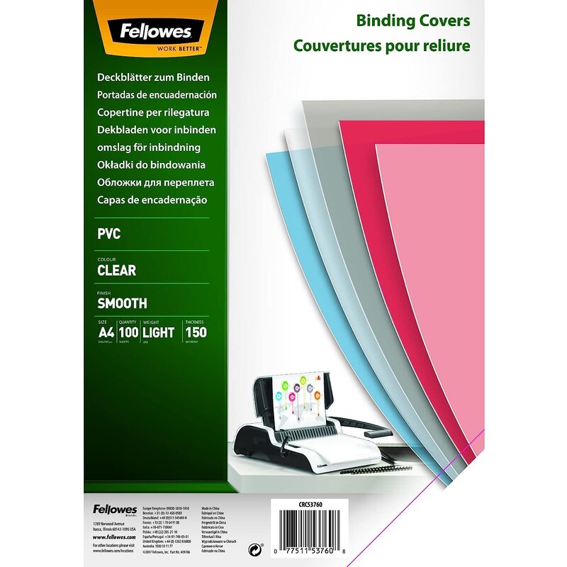 Fellowes PVC Deckblatt für Bindungen A4 transparent 100 Stück