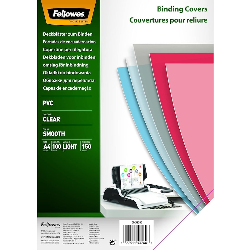 Fellowes PVC Deckblatt für Bindungen A4 transparent 100 Stück
