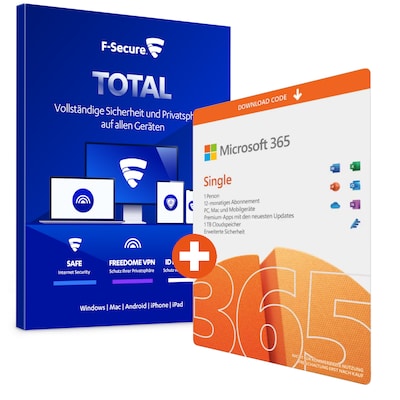 Microsoft Office günstig Kaufen-Microsoft 365 Single + F-Secure Total Security & VPN | Download & Key. Microsoft 365 Single + F-Secure Total Security & VPN | Download & Key <![CDATA[• Premium-Office-Apps und maximale Sicherheit für Ihre ganze Familie • 365 Single f