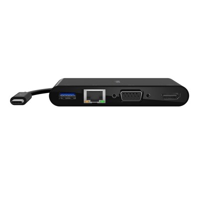 HDMI 4K günstig Kaufen-Belkin USB-C 4-in-1 Multiport Adapter. Belkin USB-C 4-in-1 Multiport Adapter <![CDATA[• USB-C/Multimedia-Adapter • Ethernet-, USB-A-3.0-, VGA- und 4K-HDMI-Anschluss • Farbe: schwarz, Länge: 0,15m • HDMI-Anschluss unterstützt Auflösungen von bis