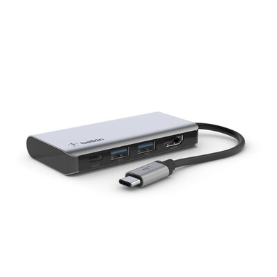 HDMI 4K günstig Kaufen-Belkin USB-C 4-in-1 Multiport Adapter, grau. Belkin USB-C 4-in-1 Multiport Adapter, grau <![CDATA[• USB-Adapter • Anschlüsse: USB Typ C und HDMI-Buchse • Farbe: grau, Länge: 0,12m • HDMI-Anschluss unterstützt Auflösungen von bis zu 4K • Farb