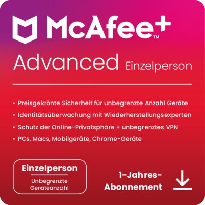 von Pro günstig Kaufen-McAfee Plus Advanced - Individual | Download & Produktschlüssel. McAfee Plus Advanced - Individual | Download & Produktschlüssel <![CDATA[• vollständigen Schutz von Identität und Privatsphäre • Für bis zu 1 Nutzer • Laufzeit: 1