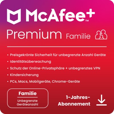 Schutz Produkt günstig Kaufen-McAfee Plus Premium - Family | Download & Produktschlüssel. McAfee Plus Premium - Family | Download & Produktschlüssel <![CDATA[• vollständigen Schutz von Identität und Privatsphäre • Für bis zu 2 Erwachsene und 4 Kinder • Lauf