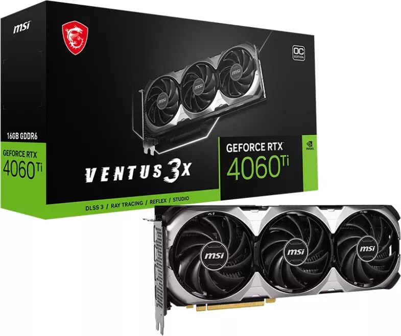 MSI GeForce RTX 4060Ti Ventus 3X OC 16GB GDDR6 Gaming Grafikkarte 3xDP/HDMI