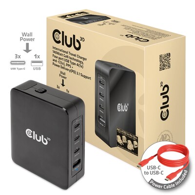 Lade USB günstig Kaufen-Club 3D Reise Ladegerät 140W GAN, PPS, Power Delivery (PD) 3.1. Club 3D Reise Ladegerät 140W GAN, PPS, Power Delivery (PD) 3.1 <![CDATA[• USB-Adapter • Anschlüsse: USB Typ C und USB Typ A • Farbe: schwarz, Länge: 1,0m • Programmable Po