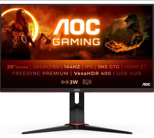 AOC U28G2XU2/BK 71,1cm (28&quot;) 4K UHD IPS Gaming Monitor HDMI/DP/USB 144Hz 1ms