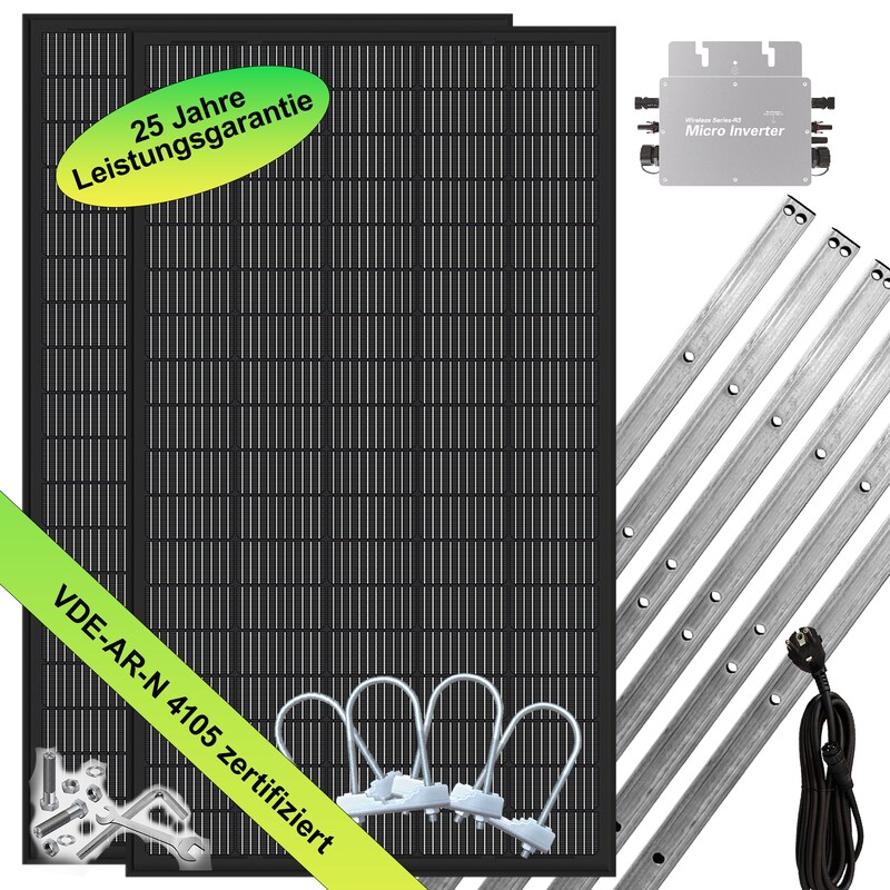 Hyrican Balkonkraftwerk 800W SmartMini-Wechselrichter 2x Solarpanel, Montage-Kit