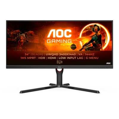AOC Gaming U34G3XM – 34 Zoll WQHD Monitor, 1 ms MPRT, 144 Hz, FreeSync Premium, HDR10 (3440×1440, HDMI, DisplayPort) schwarz
