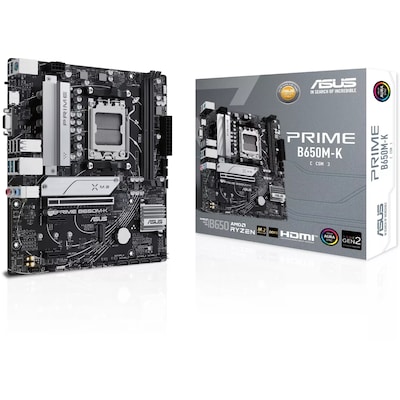 AF 70 günstig Kaufen-ASUS PRIME B650M-K mATX Mainboard Sockel AM5 M.2/HDMI/VGA. ASUS PRIME B650M-K mATX Mainboard Sockel AM5 M.2/HDMI/VGA <![CDATA[• mATX Mainboard mit Sockel AMD AM5 für AMD RYZEN 7000 Serie-CPU • AMD B650-Chipsatz, PCIe 4.0, Radeon Vega Grafik (Ryzen CP