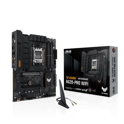 Pro WiFi günstig Kaufen-ASUS TUF GAMING A620-PRO WIFI ATX Mainboard Sockel AM5 M.2/USB3.2/DP/HDMI. ASUS TUF GAMING A620-PRO WIFI ATX Mainboard Sockel AM5 M.2/USB3.2/DP/HDMI <![CDATA[• ATX Mainboard mit Sockel AMD AM5 für AMD RYZEN 7000 Serie-CPU • AMD A620-Chipsatz, Radeon 